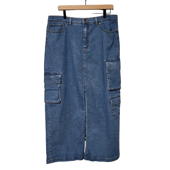 SCOOP Denim Cargo Maxi Skirt Womens 12 Blue Y2K Streetwear Baddie - Picture 2 of 12